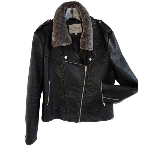 Rachel Roy Faux Leather Moto Jacket XL w/ Removable Fur Collar - Picture 2 of 16